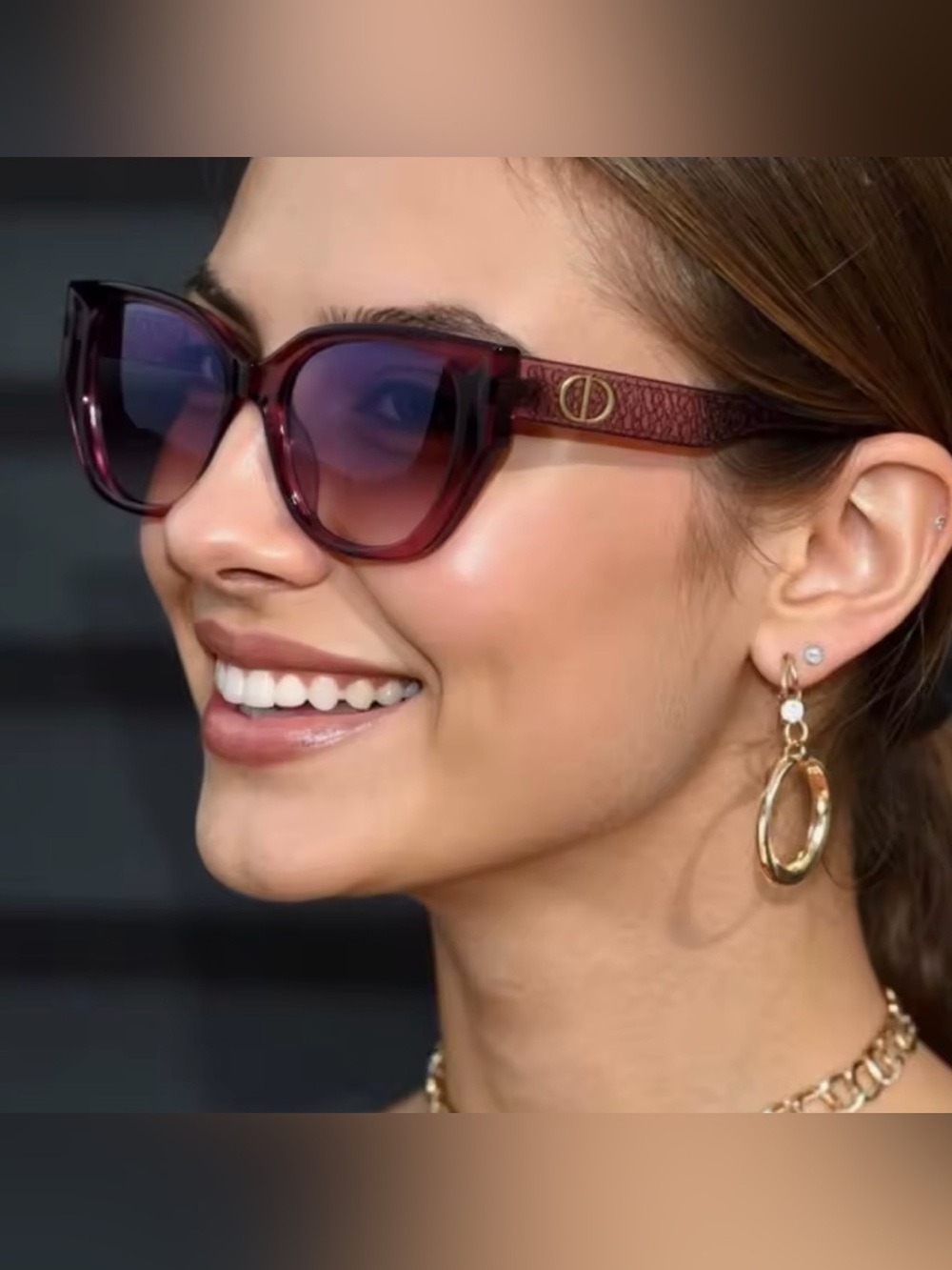 Women's Burgundy Gradient Frame Sunglasses with Gold Accent
